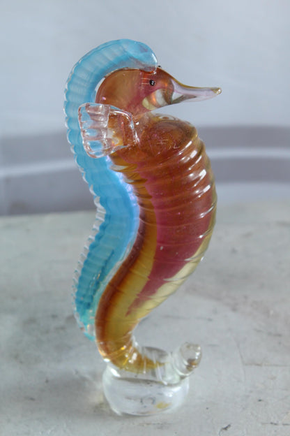 NIFAO Glass Seahorse Figurine Hand Blown Art Glass Coastal Decor 4" x 4" x 10"H