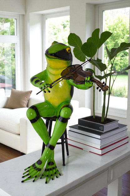 Frog plays violin Bronze Statue -  Size: 22"L x 17"W x 26"H