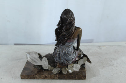 NIFAO Bronze Girl on Crystal Quartz and Marble Base by Vidal 10"x7"x11"H