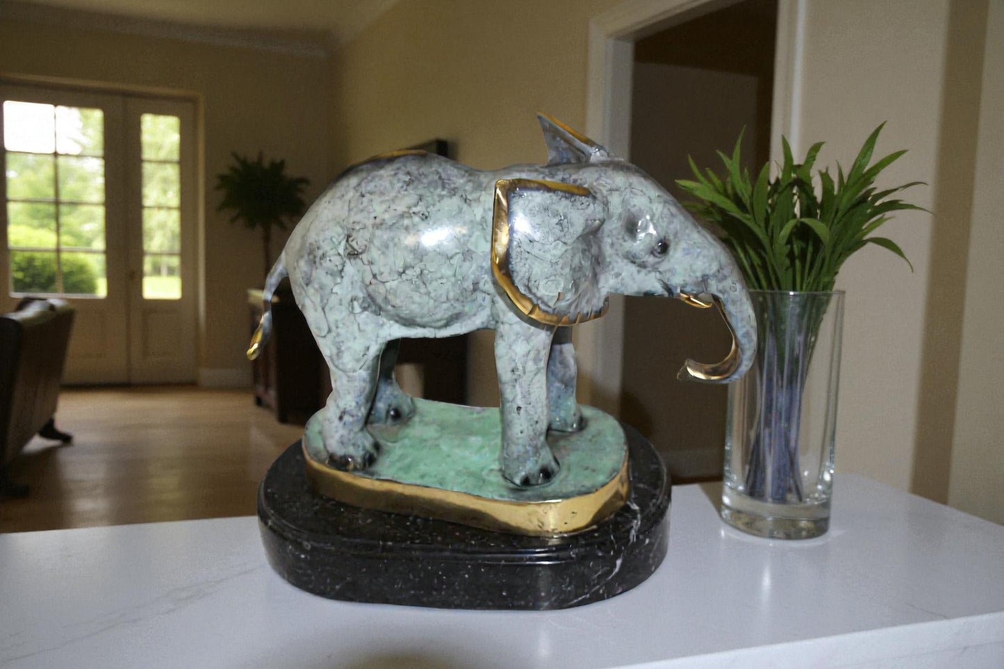 Elephant Bronze Statue -  Size: 11"L x 8"W x 10"H.
