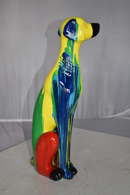 Modern Art of a Greyhound Dog Sitting Statue Made of Resin Size: 7" x 5" x 17"H