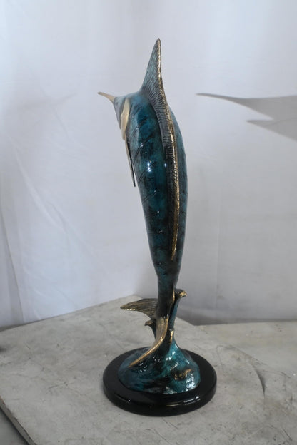 Blue Marlin Bronze Sculpture Leaping Ocean Wave 15"x6"x23"H