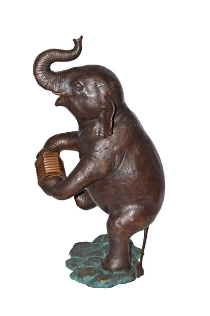 Circus Elephant Dance and Play the Accordion Bronze Statue - 13" x 11" x 22"H