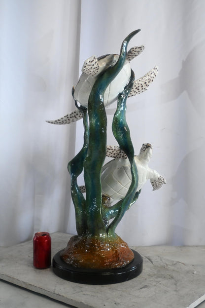 Two Sea Turtles Swimming on Kelp Bronze Sculpture 17"x18"x33"H