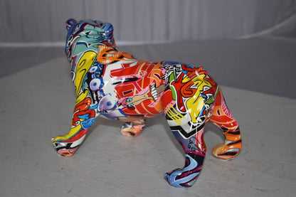 Modern Happy Graffiti Resin Bulldog Statue Looking to the Right  10" x 5" x 7"H