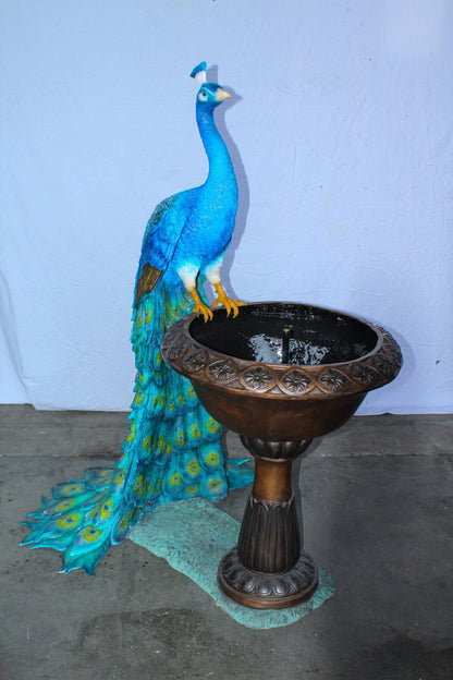 Bronze Peacock Fountain Sculpture with Decorative Bowl