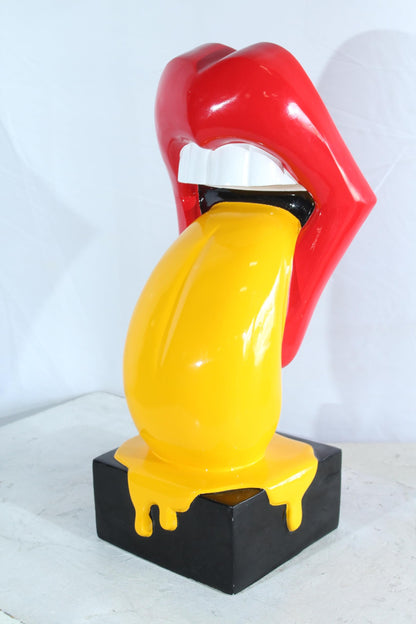 NIFAO Rolling Stones Lips Replica with Yellow Tongue Resin Statue 10 x 10 x 22 H