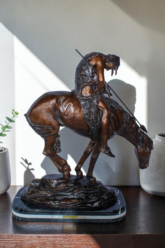 End of the Trail Native American Bronze Sculpture Replica 29" x 11" x 32"H