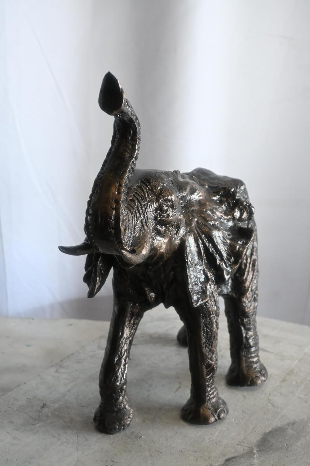 African Elephant Trunk Up Handcrafted Aluminum Sculpture 24"x12"x21"H