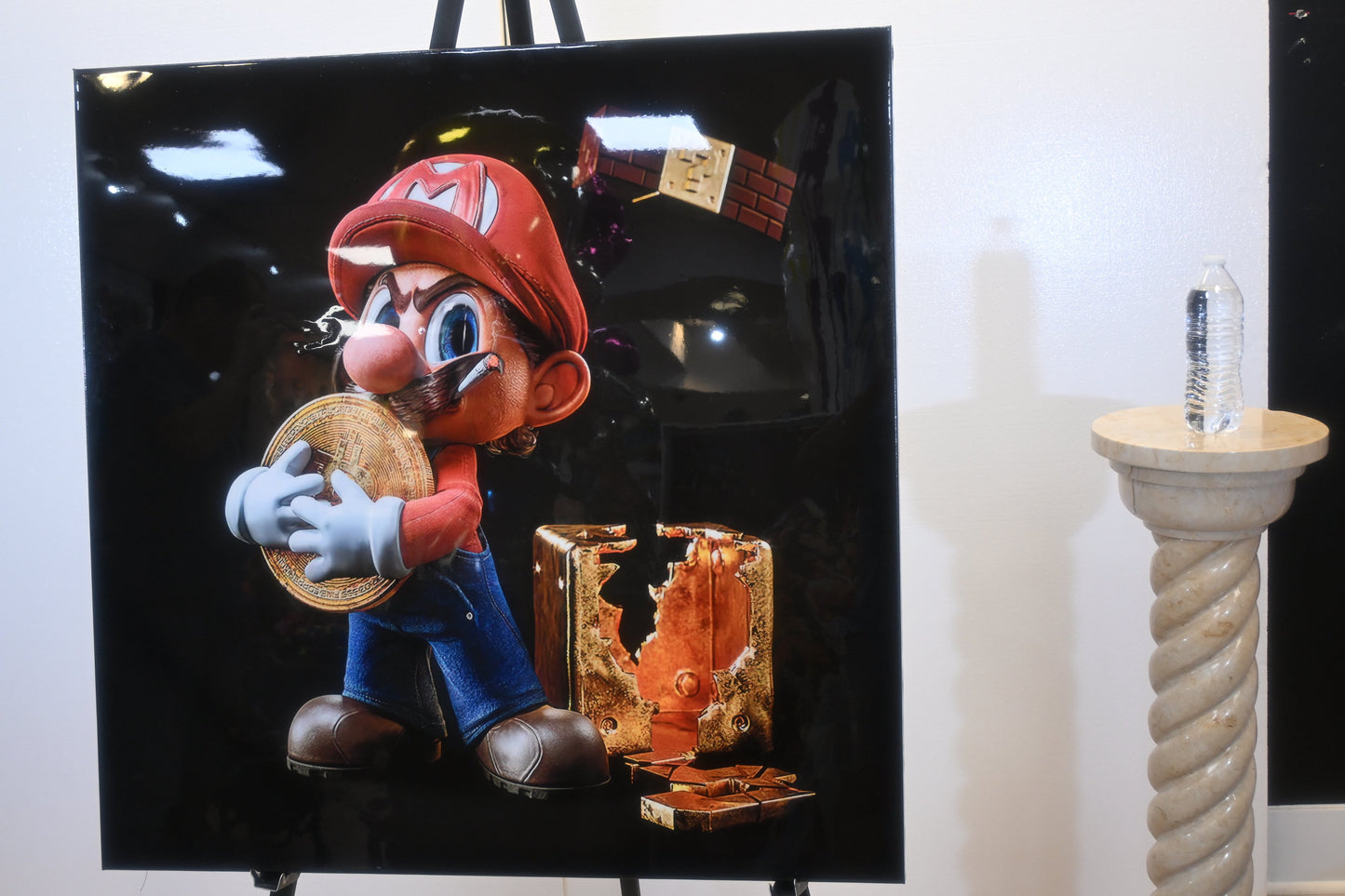 Mario Bitcoin Pop Art Resin Canvas 40x40 - Iconic Plumber Character with Gold Coin & Vault