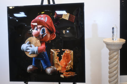 Mario Bitcoin Pop Art Resin Canvas 40x40 - Iconic Plumber Character with Gold Coin & Vault