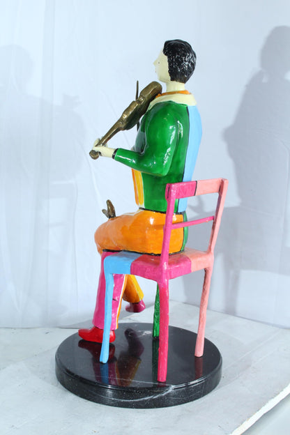 NIFAO Picasso Style Bronze Violinist Statue Colorful Musician Décor 15" x 14" x 28"H