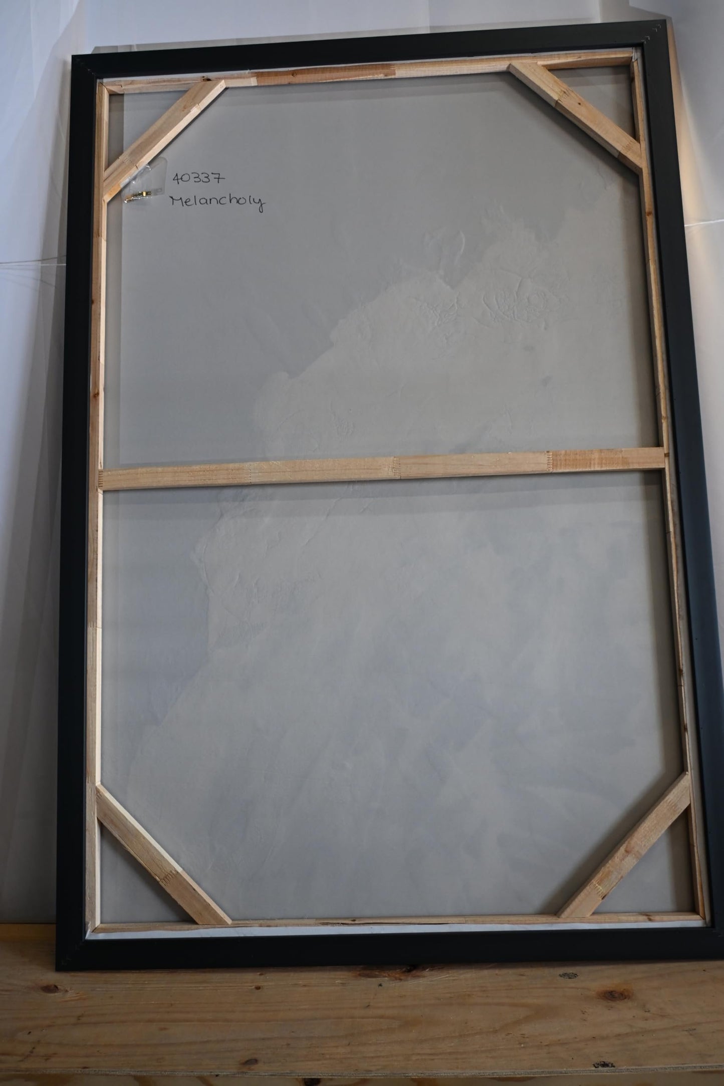 Melancholy Abstract Canvas Painting Gold Teal Framed Art 41"x61"