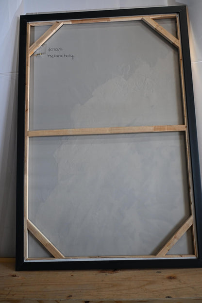 Melancholy Abstract Canvas Painting Gold Teal Framed Art 41"x61"