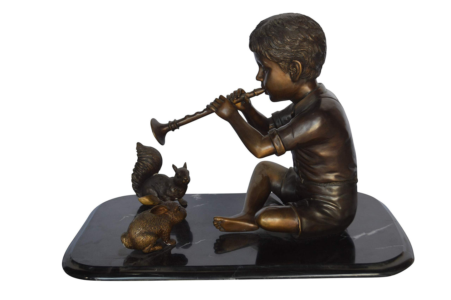 Boy With Rabbit And Squirrel Bronze Statue -  Size: 22"L x 13"W x 16"H.