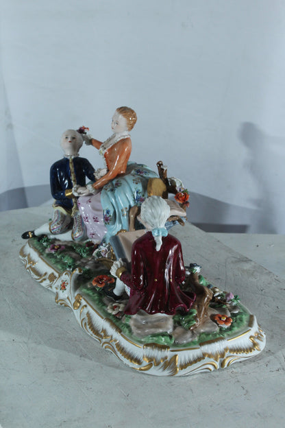 NIFAO Porcelain Rococo Courting Trio Figurine — Artist & Couple 20" x 8" x 10"H