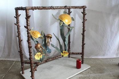 NIFAO Aluminum Sea Turtle Console Table Base Coastal Art 34" x 15" x 33"H