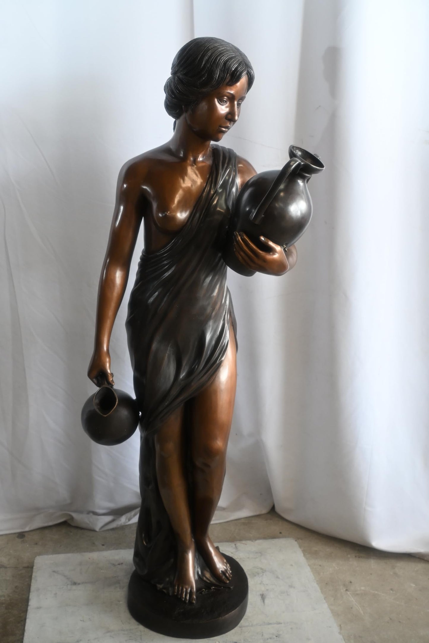 Bronze Woman Water Fountain Classical Figure Two Urns 21"x17"x59"H