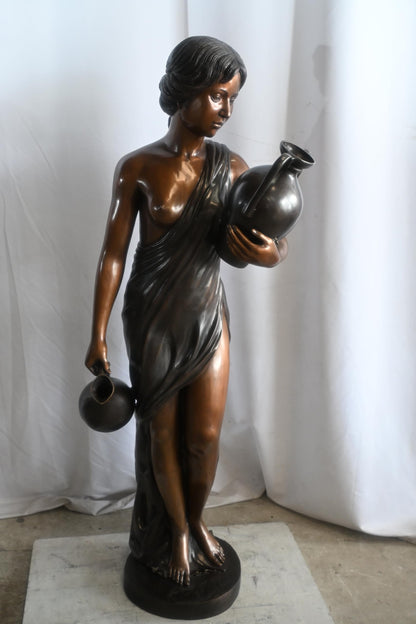 Bronze Woman Water Fountain Classical Figure Two Urns 21"x17"x59"H