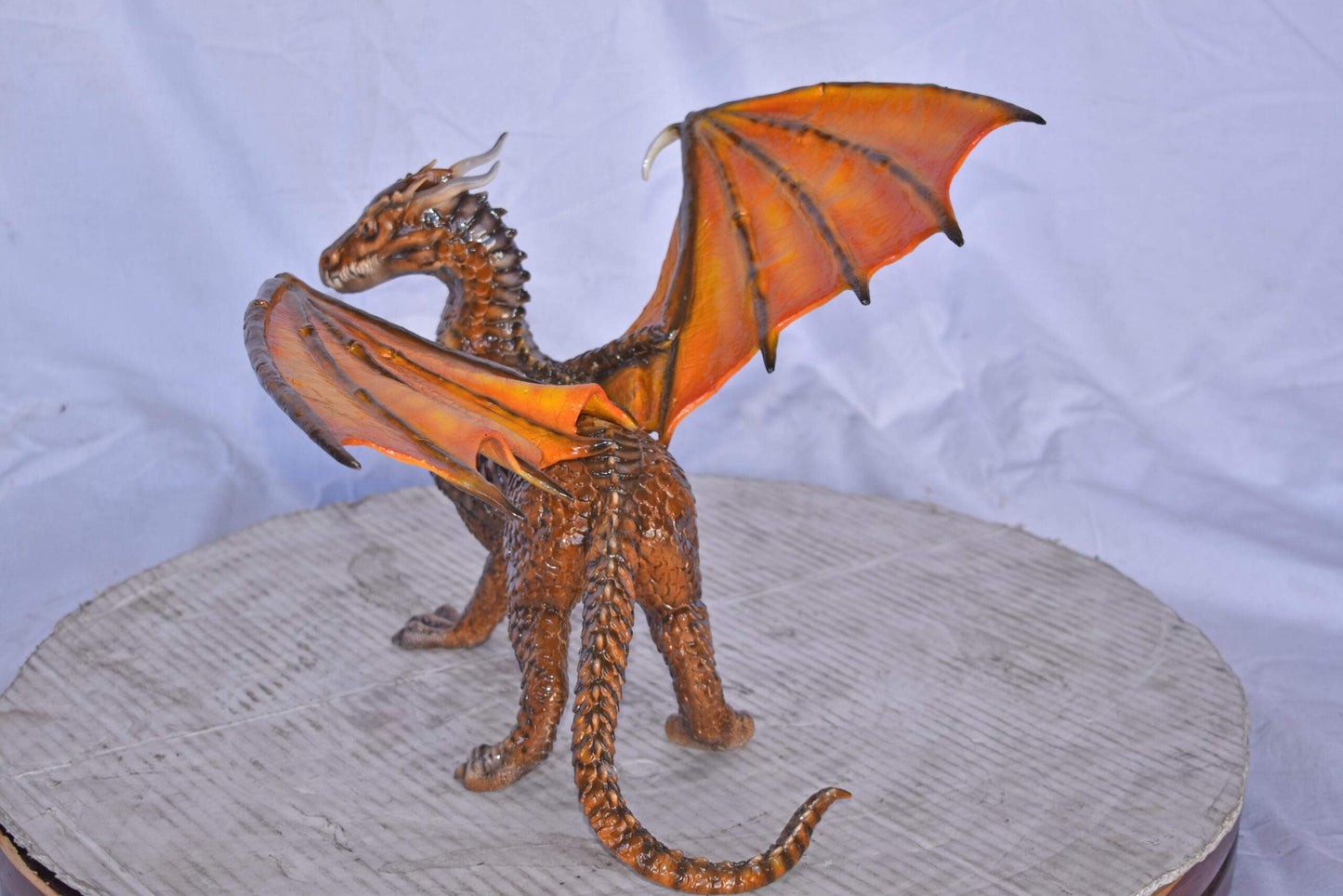 Painted Dragon Made of Bronze, Statue - Size: 15"L x 14"W x 12"H.