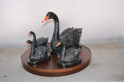 Set of Black Swans each on Mable Base bronze statue -  Size: 9"L x 18"W x 15"H.