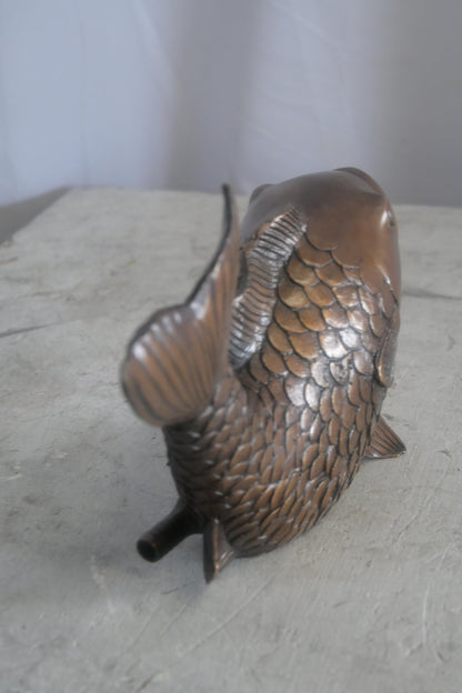 Bronze Koi Fish Fountain Sculpture with Open Mouth Spout 4"x11"x7"H