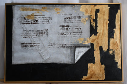 Urban Pulse Mixed Media Canvas Painting Gold Black Framed 41"x61"