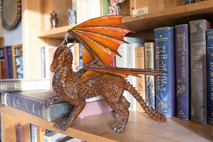 Painted Dragon Made of Bronze, Statue - Size: 15"L x 14"W x 12"H.