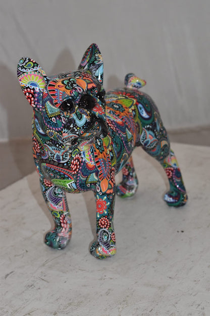 Multicolor Abstract Pug Resin Statue Size: 13" x 5" x 11"H