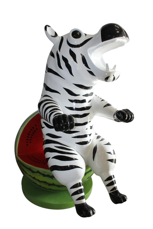 Happy Hippo Wearing Pajamas on a Watermelon Fiberglass statue 40" x 58" x 67"H