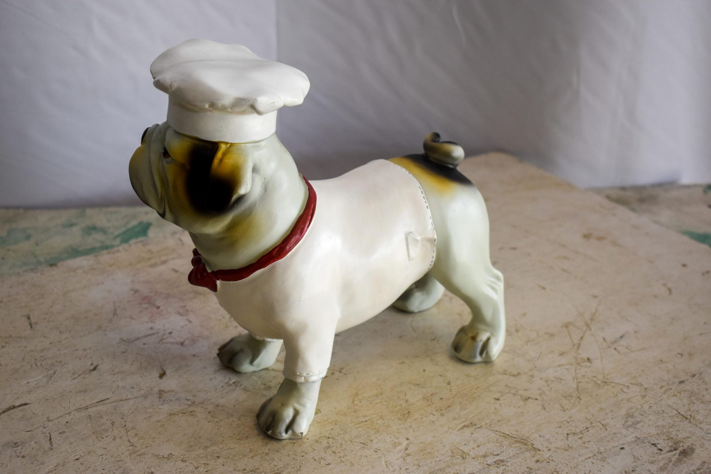 A Happy Dog Dressed as A Baker Man, Resin Statue 10" x 5" x 9"H