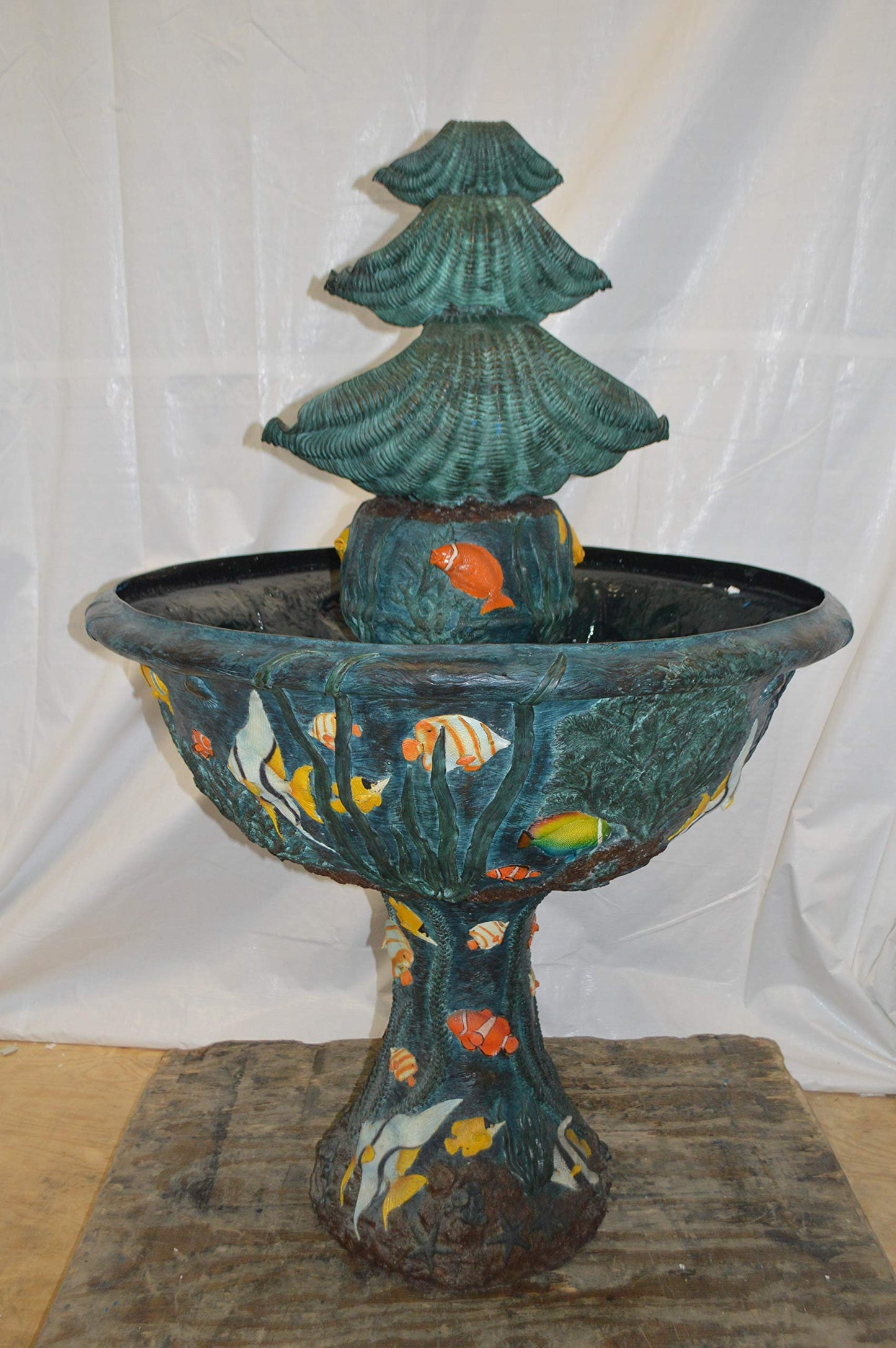 Bawl Bronze Fountain with three steps shells -  Size: 43"L x 43"W x 63"H.