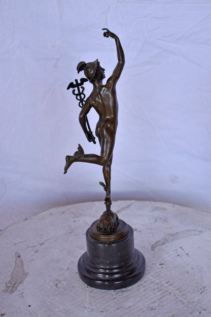 19th Century Mercury Hermes Tabletop Bronze Statue - Size: 5"L x 6"W x 17"H.