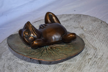 Relaxed Frog Supine on a Lily Bronze Statue Wall Fountain  14" x 6" x 12"H