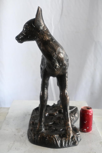 Fawn Statue on Forest Base with Leaves Aluminum Yard Art 17"x11"x25"H