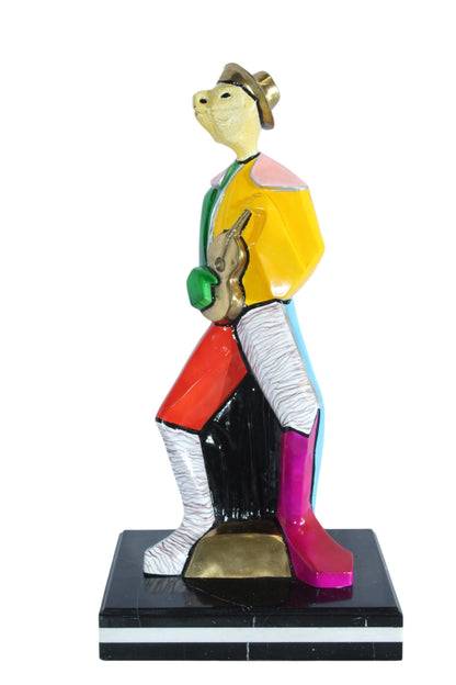 NIFAO Picasso Style Bronze Musician Statue Colorful Turtle Guitarist 13" x 10" x 26"H