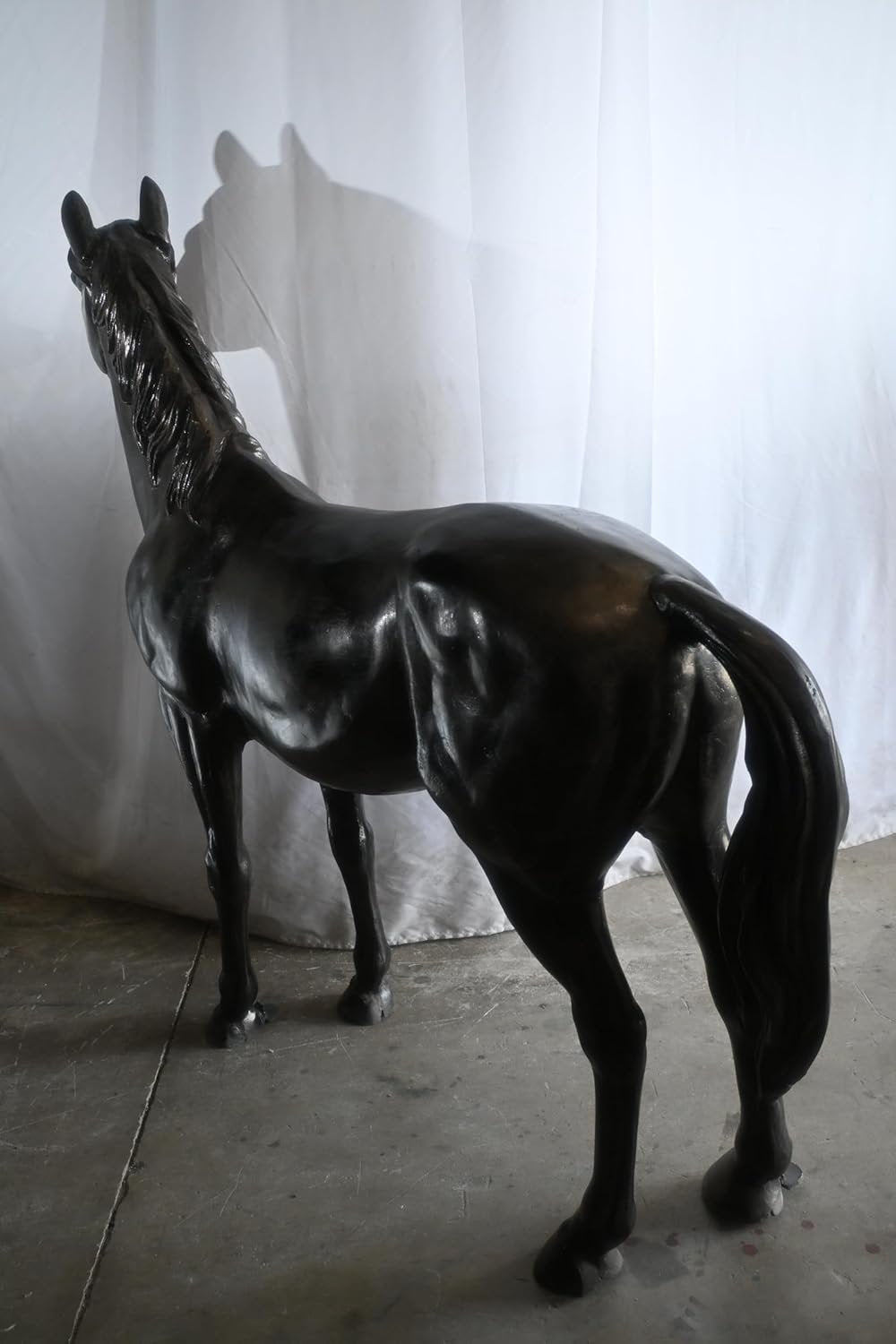 Life Size Standing Silver Horse Large Aluminum Sculpture 76"x19"x65"H