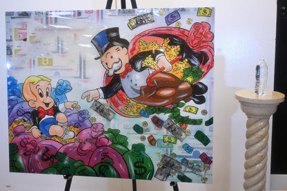 Richie Rich and Monopoly Man Money Pop Art Canvas 50"x40"