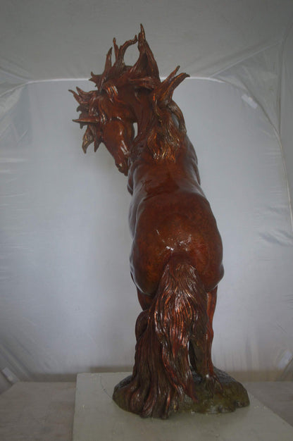 Large Rearing Horse  Red Finished Bronze Statue -  Size: 34"L x 21"W x 46"H.