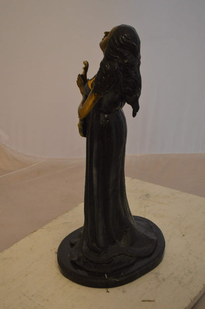 Lady With Violin Bronze Statue -  Size: 11"L x 8"W x 23"H.