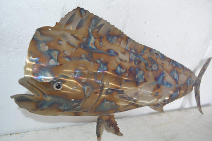 Mahi-Mahi fish laser cut steel wall mounted - Size: 26"L x 2"W x 14"H.