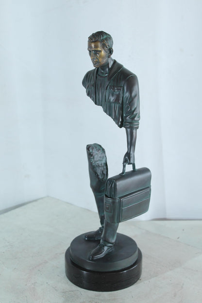 NIFAO Bronze Businessman Figure with Briefcase on Marble Base 7"x7"x21"H