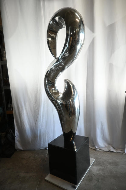Giant Abstract Stainless Steel Sculpture on Marble Base 35"x25"x98"H