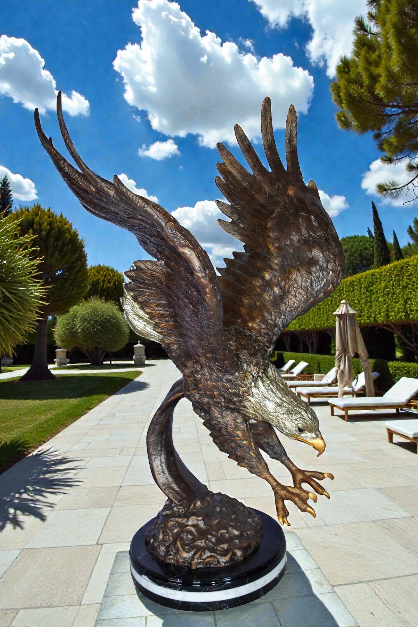 Eagle In Action Diving for His Prey Bronze Statue Size: 21" x 13" x 32"H