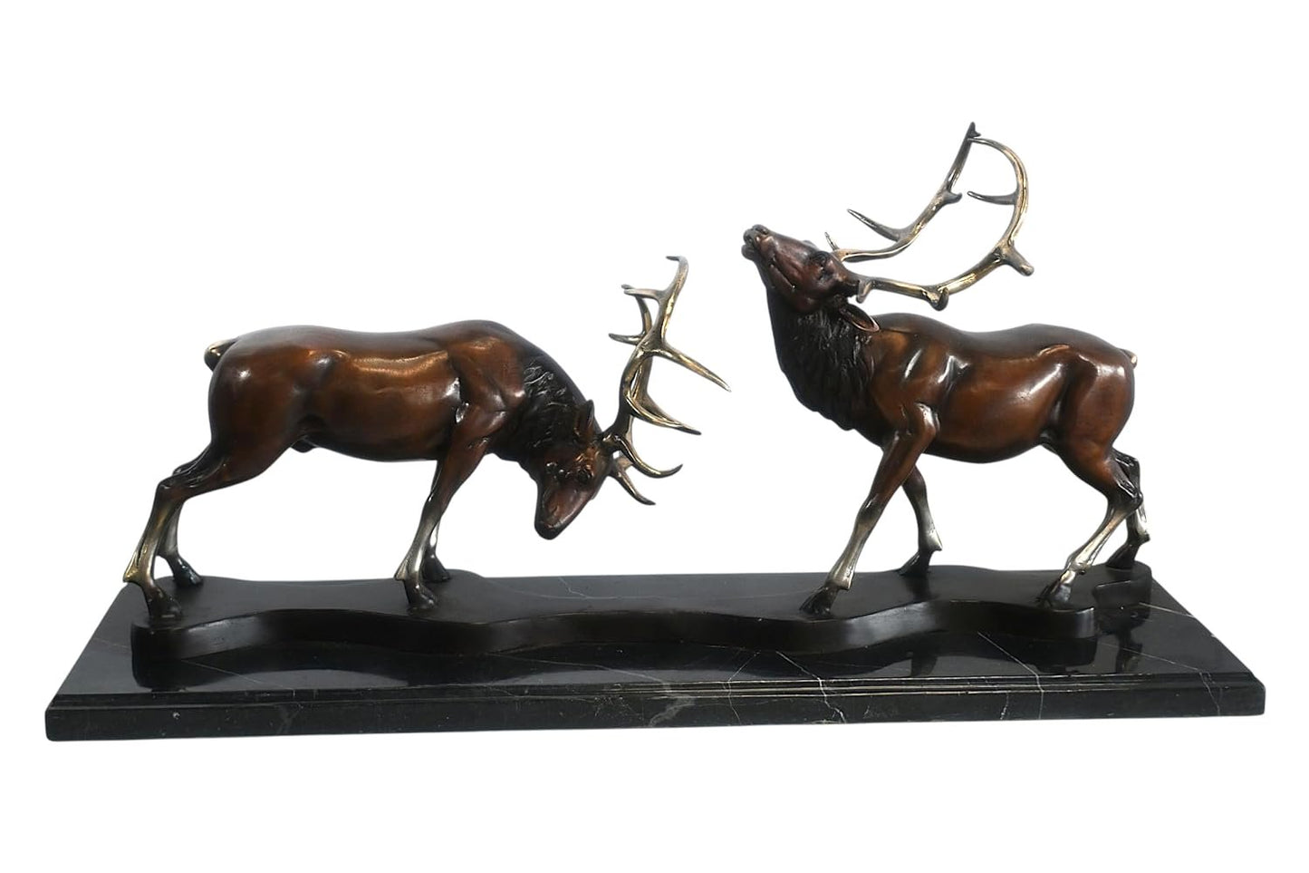Bronze Locking Deer Stags Sculpture Marble Base 32"x8"x14"H