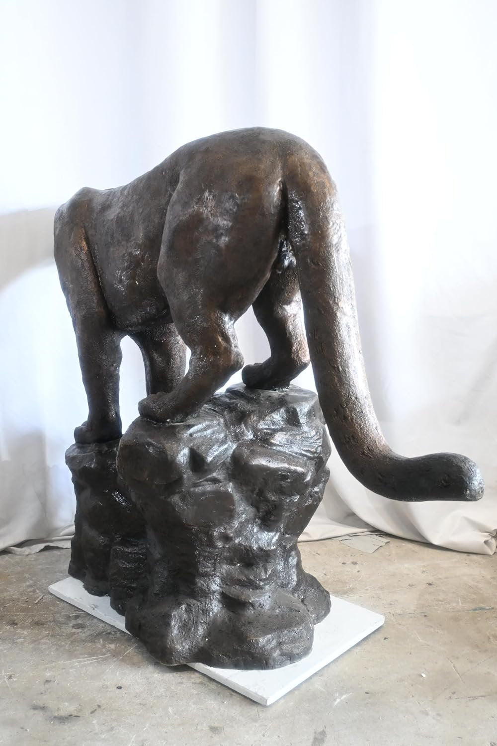 Giant Bronze Mountain Lion Cougar Statue on a Rock Base 64"x24"x52"H