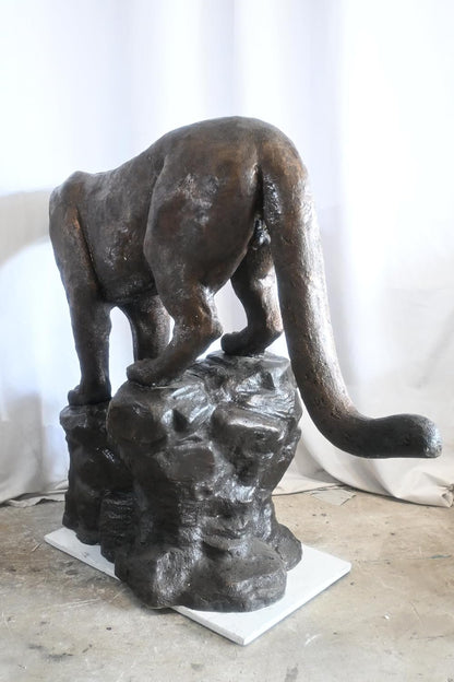 Giant Bronze Mountain Lion Cougar Statue on a Rock Base 64"x24"x52"H