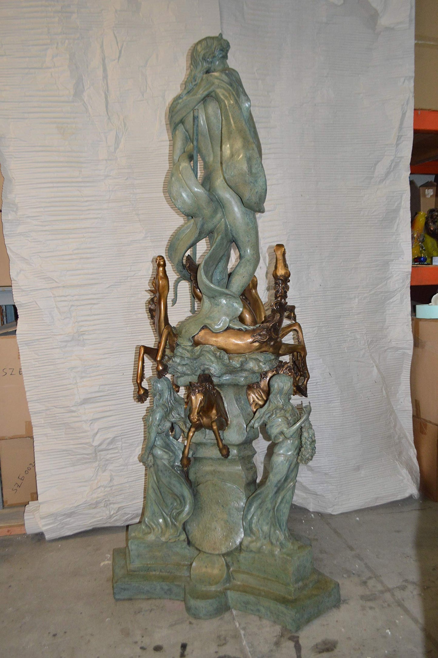 Neptune Fountain W six Horses Bronze Statue -  Size: 38"L x 38"W x 90"H.