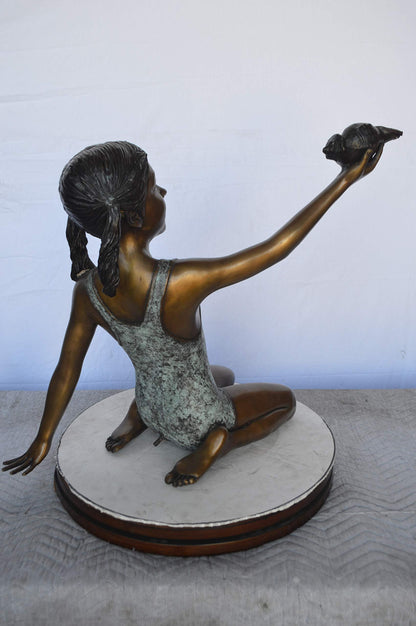 Sitting Girl Holding Shell Bronze Statue Fountain -  Size: 32"L x 22"W x 25"H.
