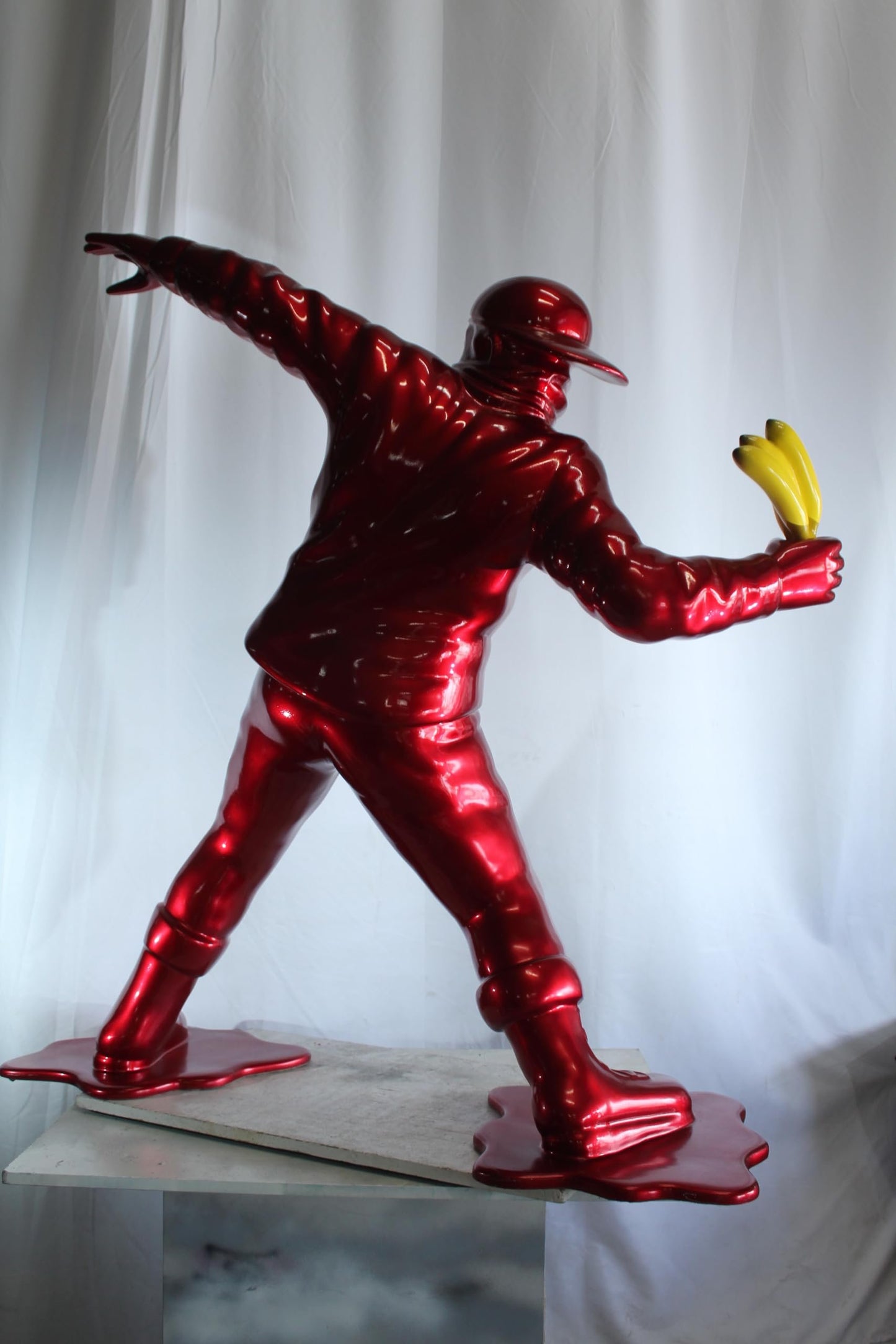 NIFAO Banana Thrower Sculpture Metallic Red Street Art Pop Art Resin 51"x16"x57"H